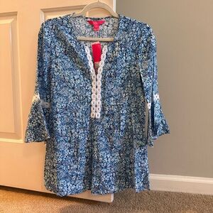 Lilly Pulitzer Hollie Tunic Cumulus Blue Blooming Together